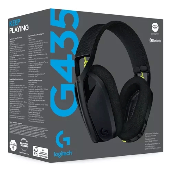 HEADSET GAMING LOGITECH G435 INALÁMBRICO LIGHTSPEED (USB/ BLUETOOTH) 981-001049 NEGRO