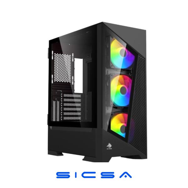 CASE EAGLE WARRIOR CG10AJRA001C MID TOWER 3 VENTILADORES CON VIDRIO FRONTAL Y LATERAL