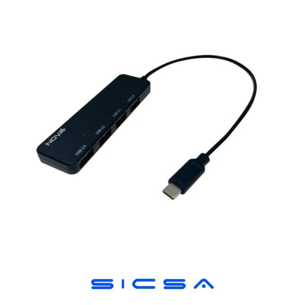 HUB NOVA AHB1S240001C 5 EN 1 USB-C 4 PUERTOS UBS-A 2.0 480MBPS NEGRO