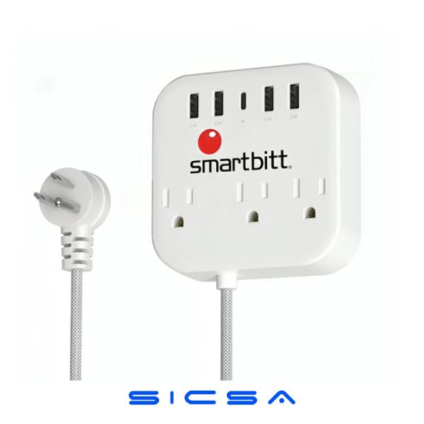 REGLETA PROTECTOR DE PICOS SMARTBITT TRAVELER POWER STRIP 3 OUTLETS 5USB SBSS-B3-5U