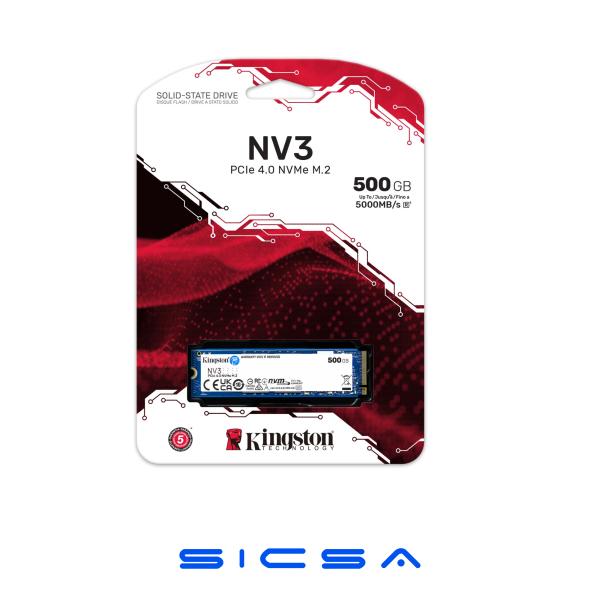 HD INTERNO SOLIDO 500GB KINGSTON NV3 M.2 2280 PCIE GEN4 X4 5000MB/S / 3000MB/S SNV3S/500G AZUL