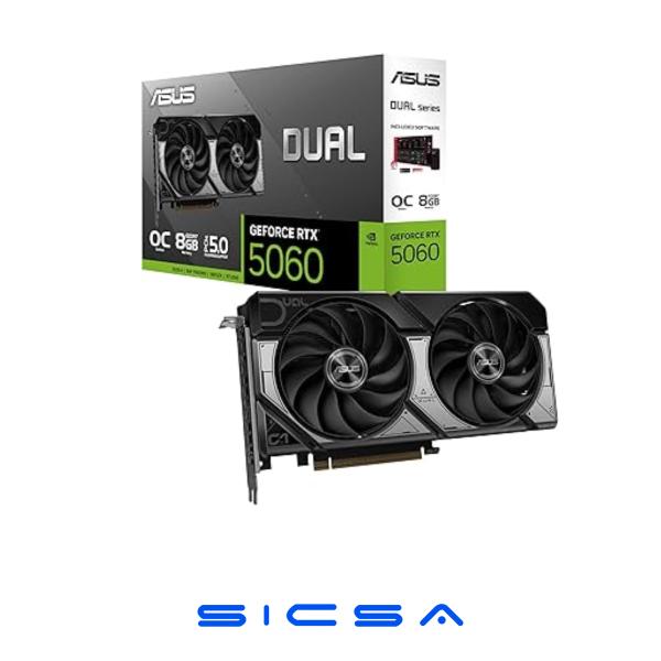 TARJETA DE VIDEO ASUS DUAL-RTX5060-O8G GEFORCE RTX 5060 8GB GDDR7 OC EDITION 2535MHZ 90YV0N12-M0AA00 NEGRO / PLATEADO